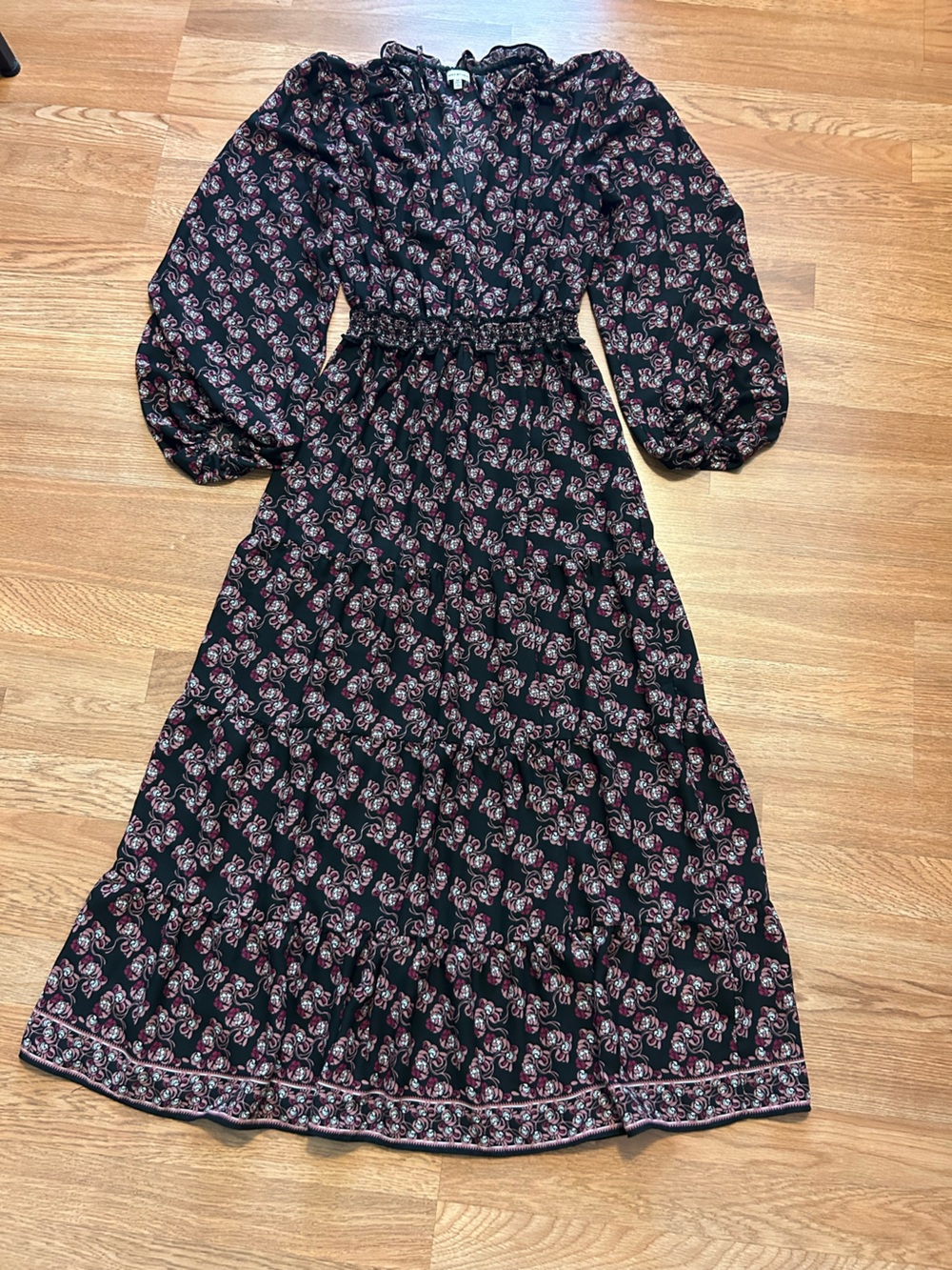 Max studio Women’s Black and pink Floral Long Sleeve Maxi Dress.Size Medium